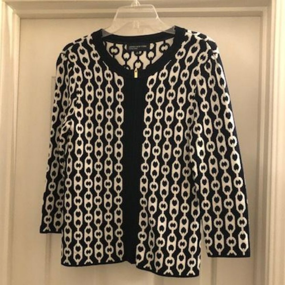 Jones New York Signature Navy/White Sweater Jacket - S